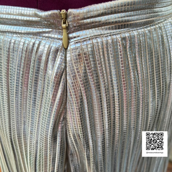 Anthropologie (Size 14 - EUC) Gigi Silver Metallic Pleated Midi Skirt - Picture 6 of 12